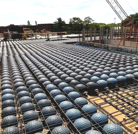 An image showing the bubble deck slab foundation used for the Centres construction Bubble Deck Slabs
