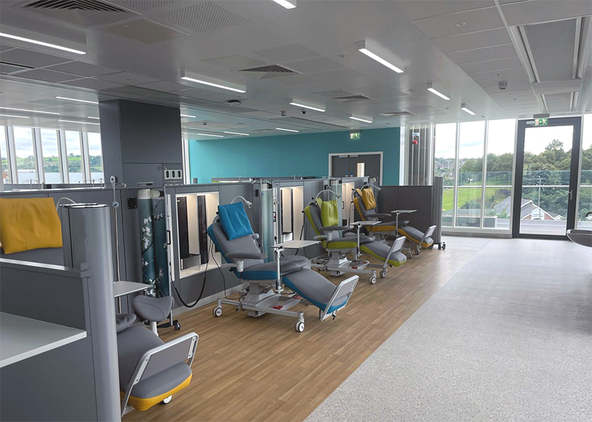 A row of cancer treatment stations inside Ulster Hospital A row of cancer treatment stations inside Ulster Hospital