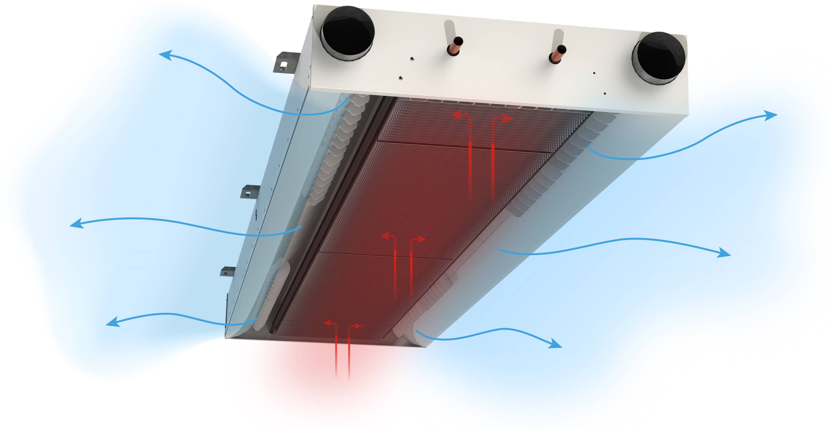 The cooling process of Active Chilled Beams A diagram showing the cooling process of Frengers chilled beams