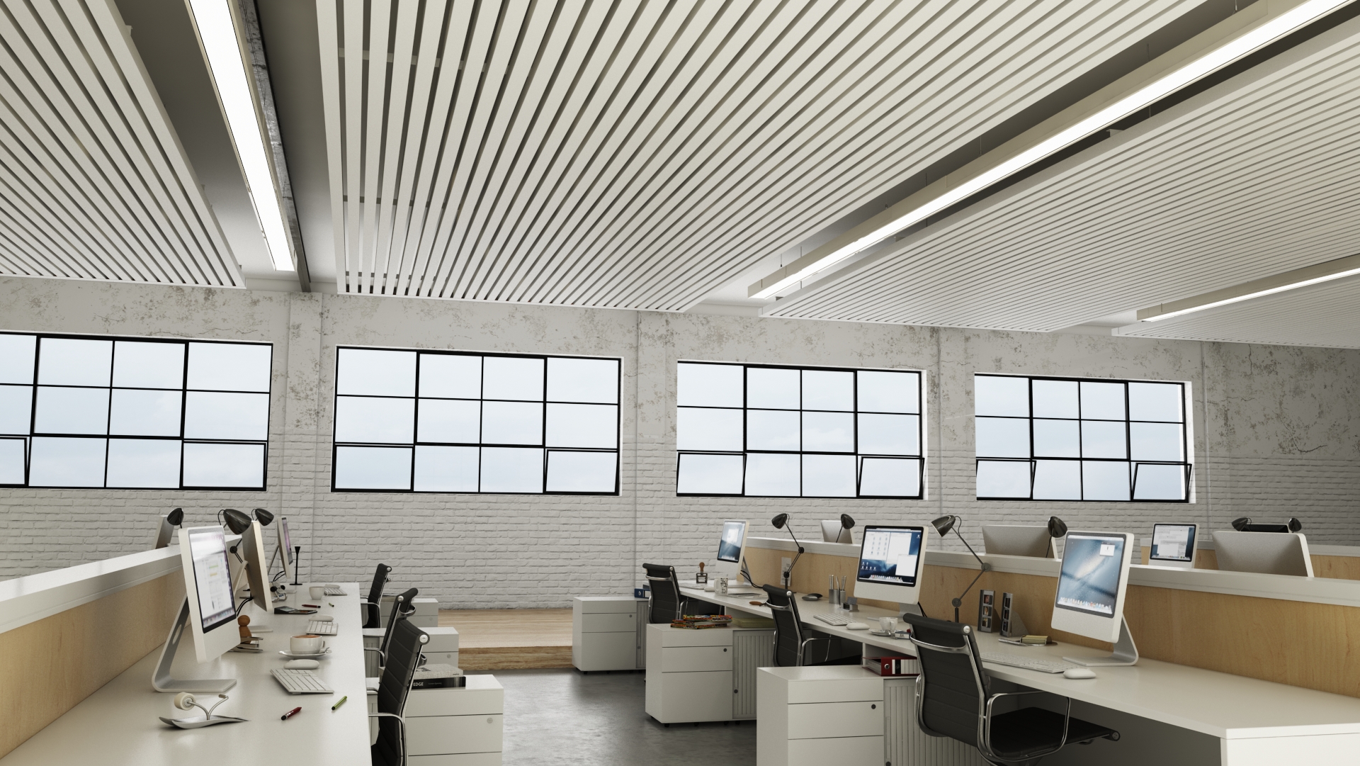 Office environment with Frenger's Hydroplank Chilled Ceiling Rafts Chilled Ceiling Office