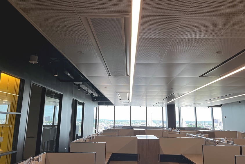 Frenger's Eco range of Ceiling Integrated Chilled Beams inside Hub on Causeway Hub on Causeway HVAC