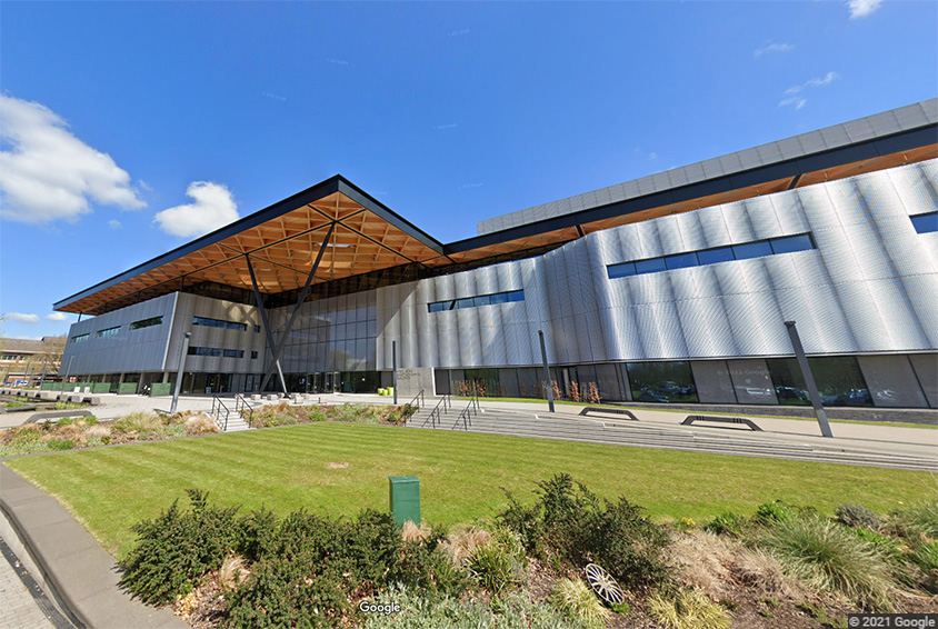 Google maps image showing the outside of the National Automotive Innovation Centre in Warwick, UK National Automotive Innovation Centre