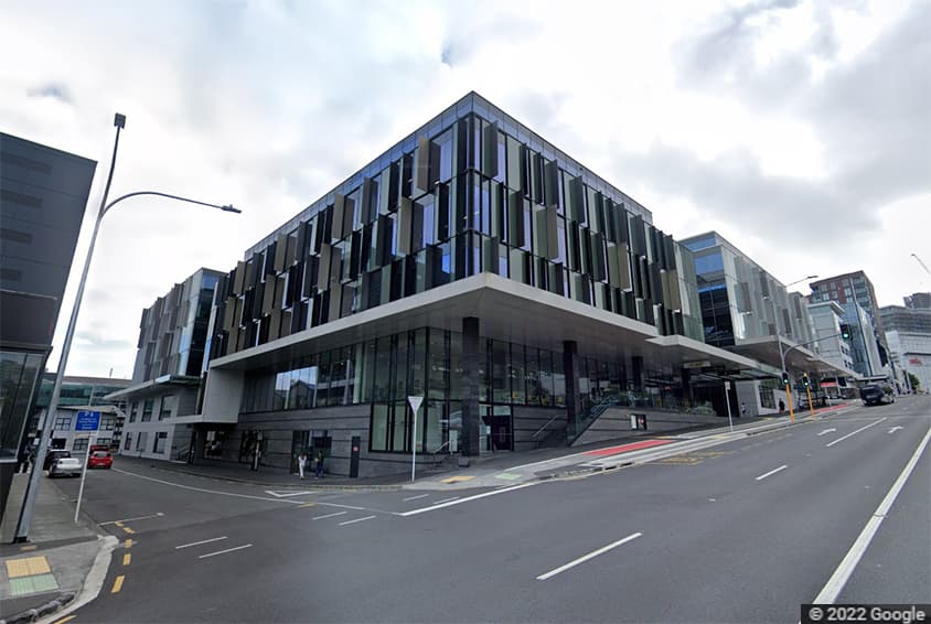 Google street view image showing the outside of Telecom Square in Auckland, NZ Telecom Square